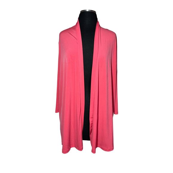 Susan Graver Liquid Knit Open Front Cardigan Pink Size 1X Ruched Back Office - Picture 1 of 8